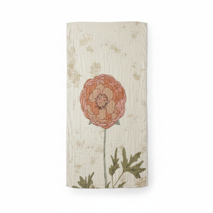 Vintage Floral Knit Towel Blanket - Coral Peony