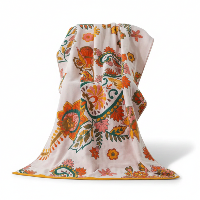 Cotton Gauze Bath Towel Floral Print Breathable