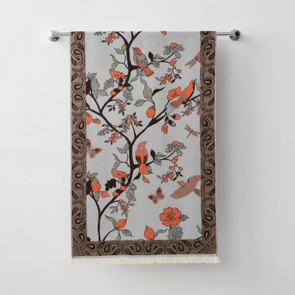 Cotton Bath Towel | Floral & Bird Motif