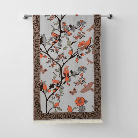Cotton Bath Towel | Floral & Bird Motif