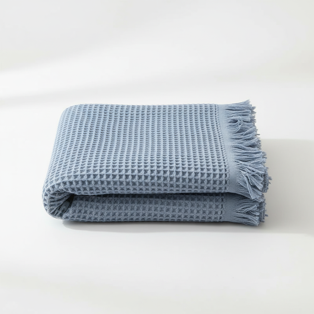 Cotton Waffle Shawl Towel - Blue