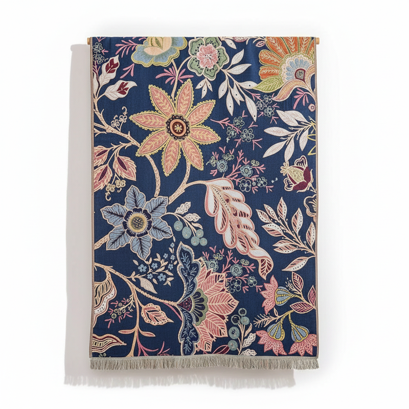Reversible Cotton Bath Towel Garden Floral - navy side