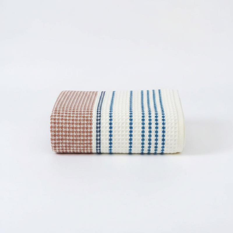 Cotton Bath Towel | Colorblock Stripe, Honeycomb Weave