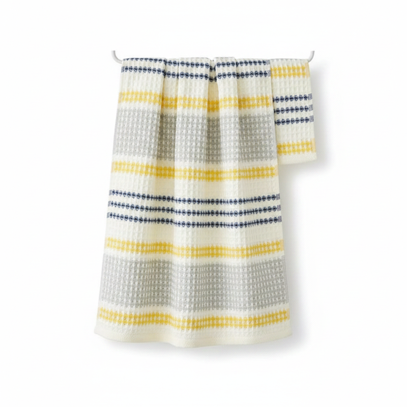 Colorblock Stripe Honeycomb Bath Towel - Gray & Yellow