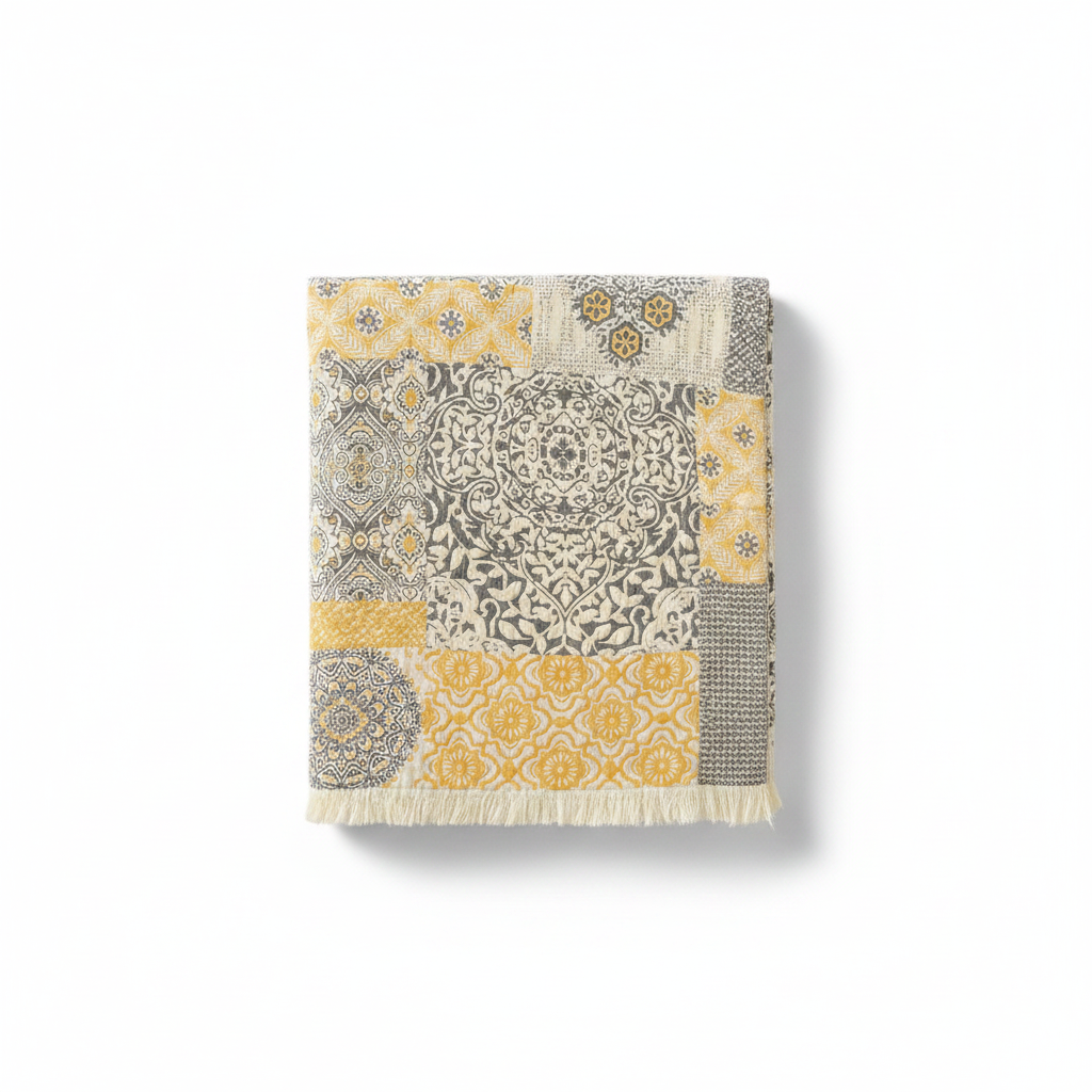 Patterned Cotton Bath Towel Golden Accent