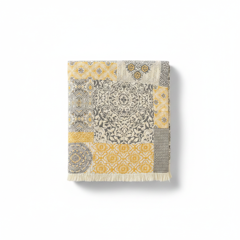 Patterned Cotton Bath Towel Golden Accent