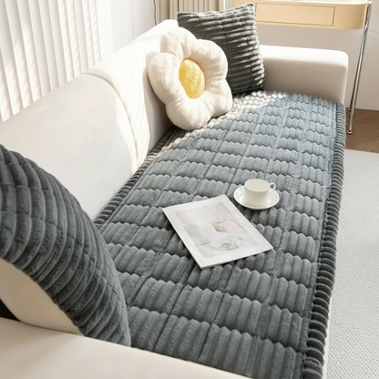 Plush Hand-Pleated Sofa Cover - Charcoal Calm