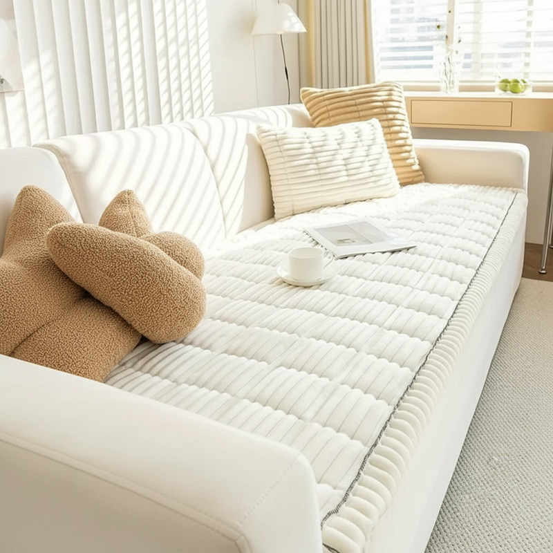 Plush Hand-Pleated Sofa Cover - Snow Drift