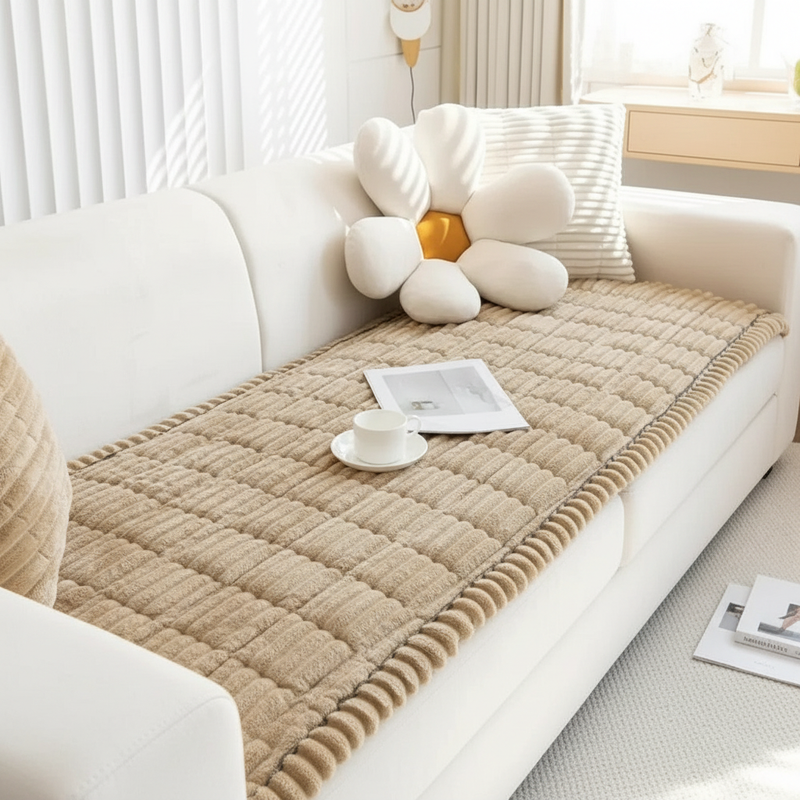 Plush Hand-Pleated Sofa Cover - Sand Haven