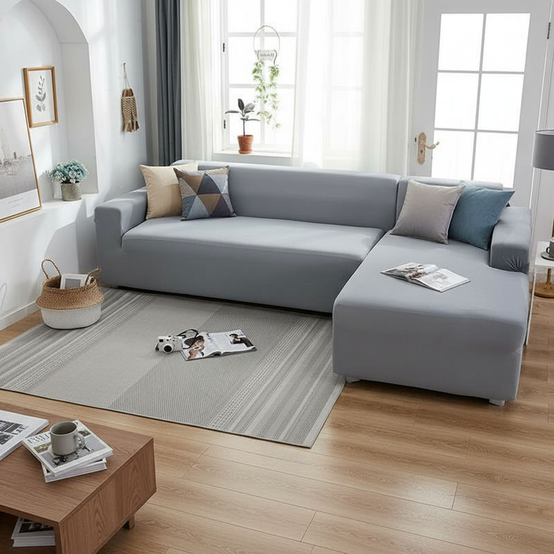 L-Shaped Mouse Grey Sofa Cover | Corner Slipcover, Soft Micro-Fabric