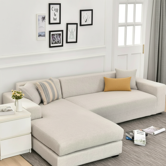 Cross pattern egg shell L-shaped corner sofa stretch slipcover