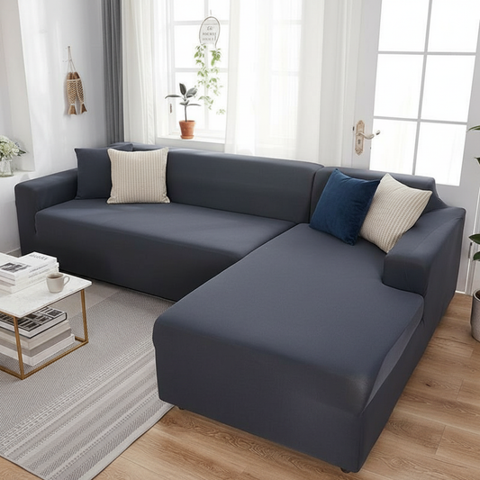 Clay grey L-shaped corner sofa stretch slipcover