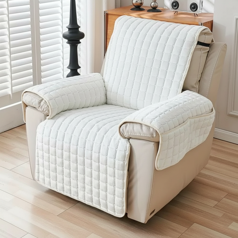 Snug Grid Recliner Chair Cover - Ivory