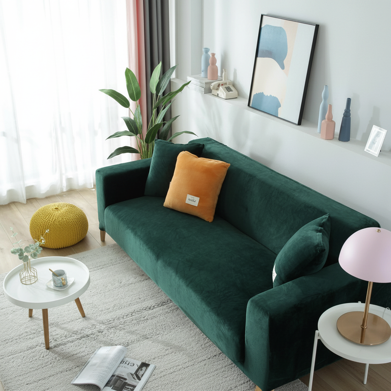 Elegant Velvet Couch Cover | Expandable Cushions, Non-Slip Design