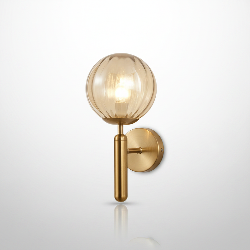 BrassElegance wall sconce - amber stripe glass globe studio packshot