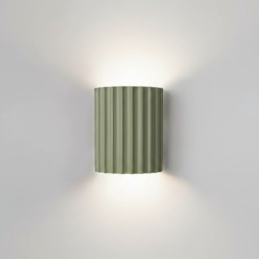 VaultGlow green fluted resin wall sconce studio packshot