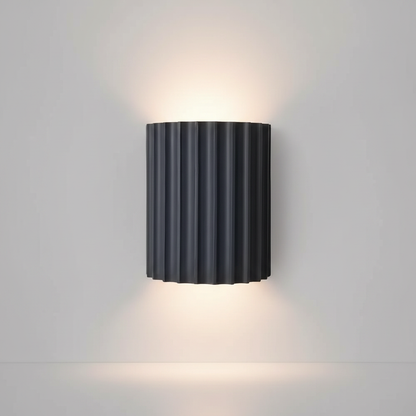 VaultGlow grey fluted resin wall sconce studio packshot