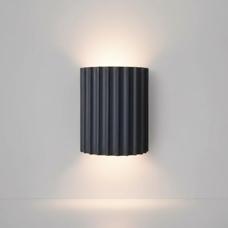 VaultGlow grey fluted resin wall sconce studio packshot