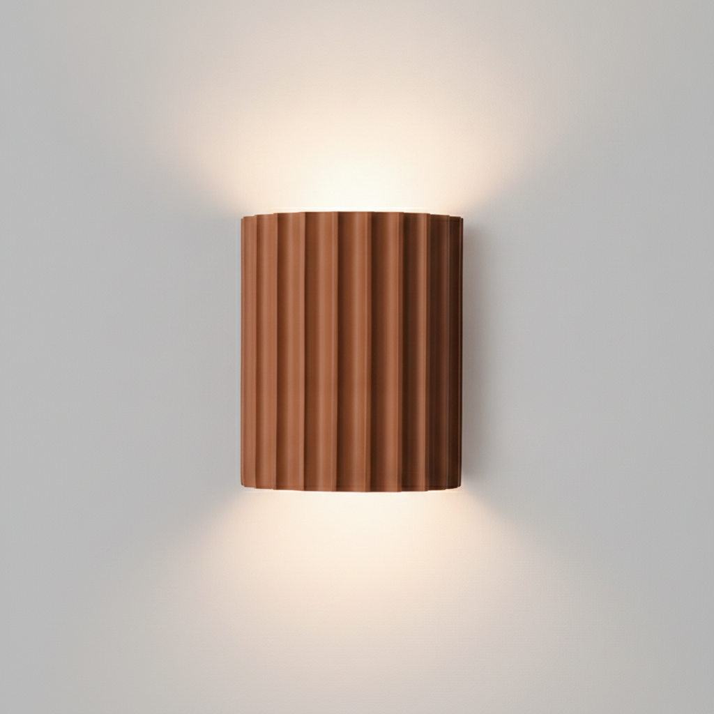VaultGlow orange fluted resin wall sconce studio packshot