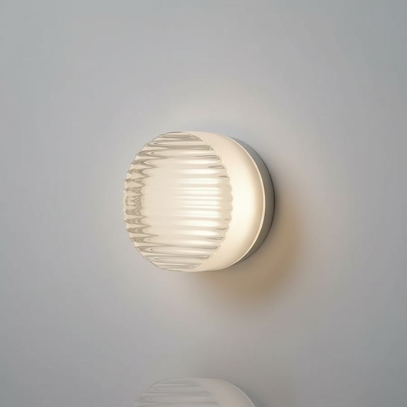 Luminara Style A white ribbed glass wall sconce studio packshot