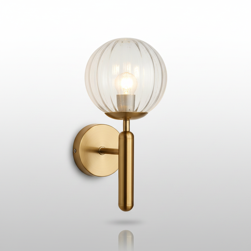 Bauer Brass Wall Light - Clear Stripe globe studio packshot