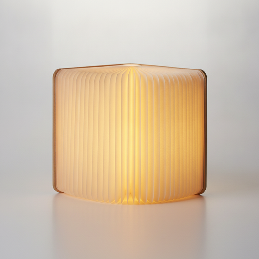 LumiFold foldable book lamp natural wood - studio packshot
