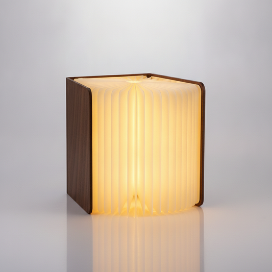 LumiFold foldable book lamp brown walnut - studio packshot