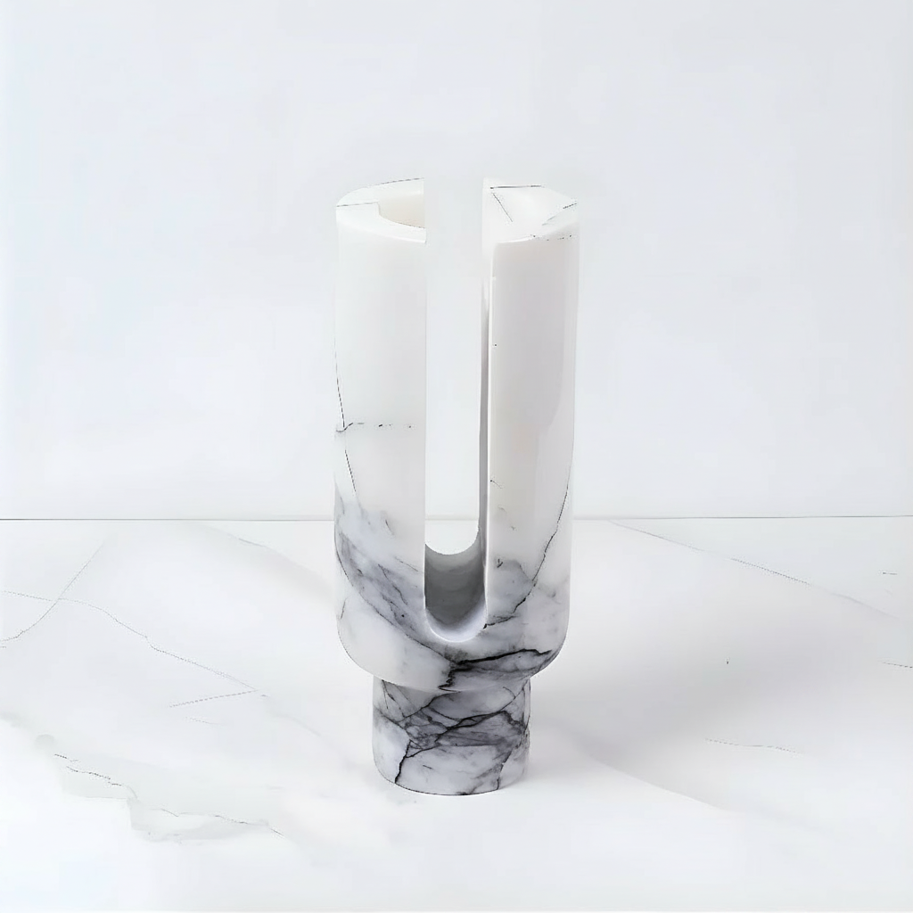 Eclipse Marble Candle Holder Arctic White studio packshot