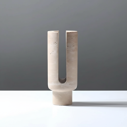 Eclipse Marble Candle Holder Travertine Beige studio packshot