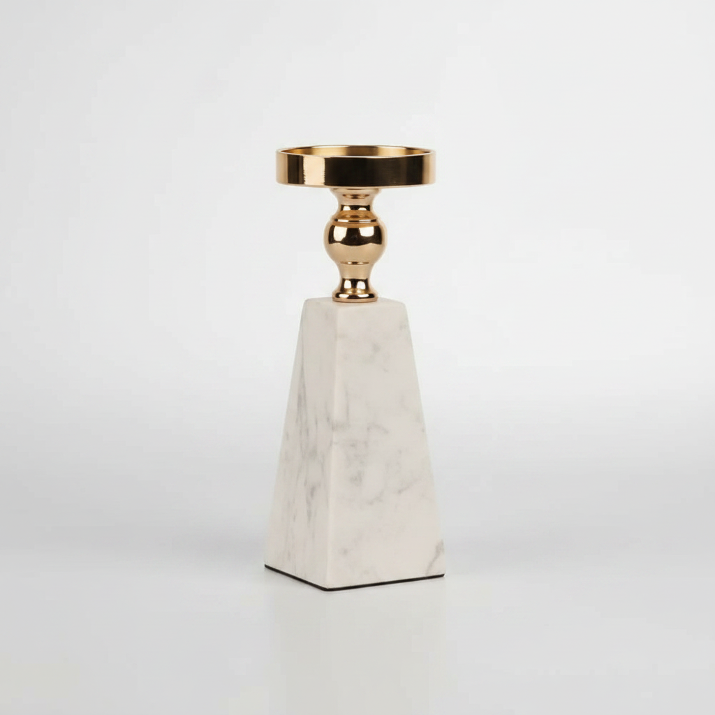 Pyramid Marble Candle Holder with Gold Accent studio packshot
