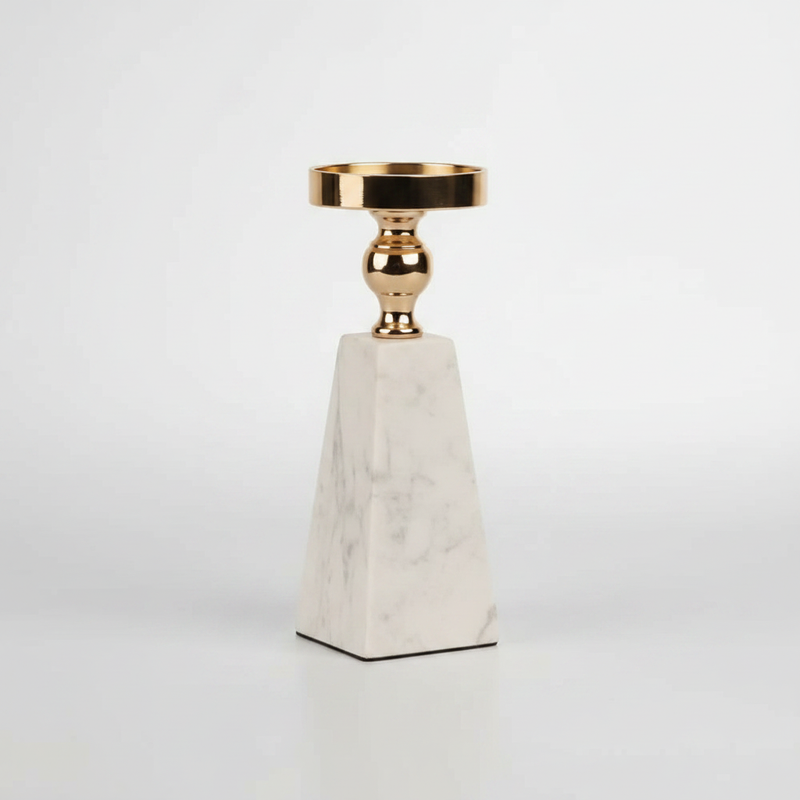 Pyramid Marble Candle Holder | Gold Accent