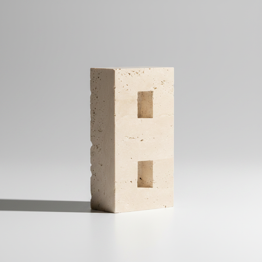 Travertine Stone Candle Stand Raw finish studio packshot
