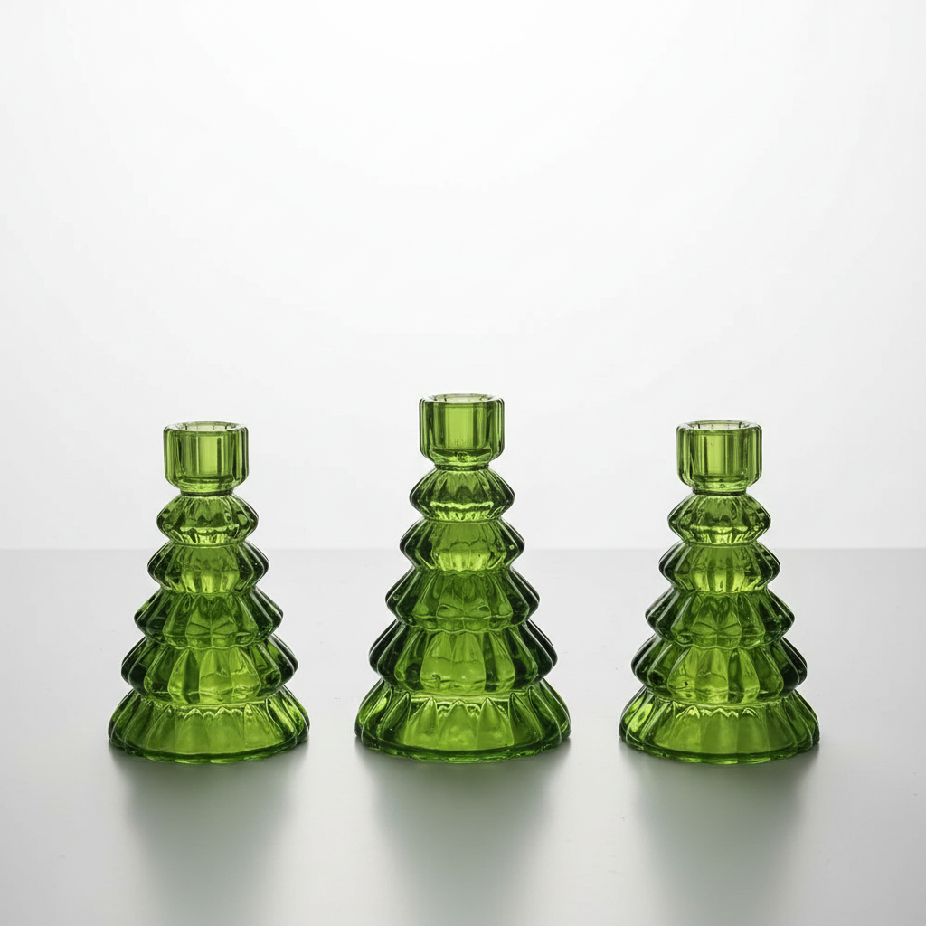 Christmas Tree Glass Candle Holder | Set of 3