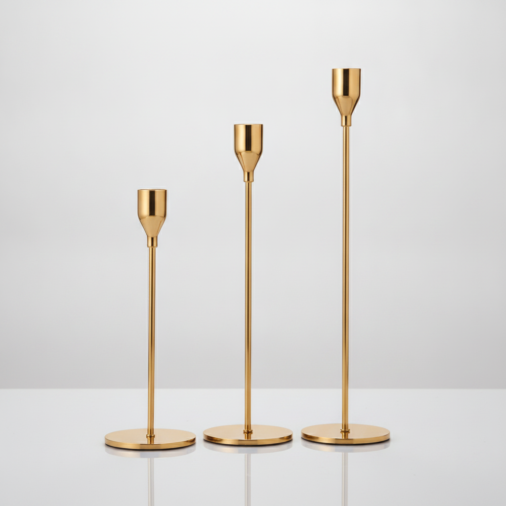 Tall Stainless Steel Candle Holders Set of 3 - Gold