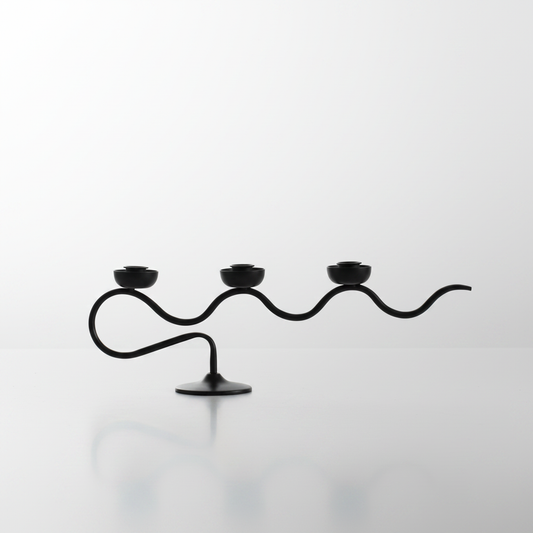 Tri Iron Twisted Candle Holder - Black Swirl