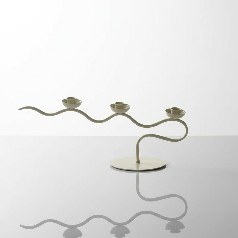 Tri Iron Twisted Candle Holder - Cream Waves