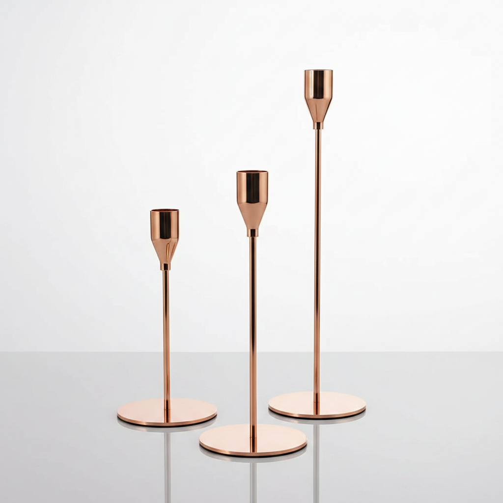 Tall Stainless Steel Candle Holders Set of 3 - Rose Gold