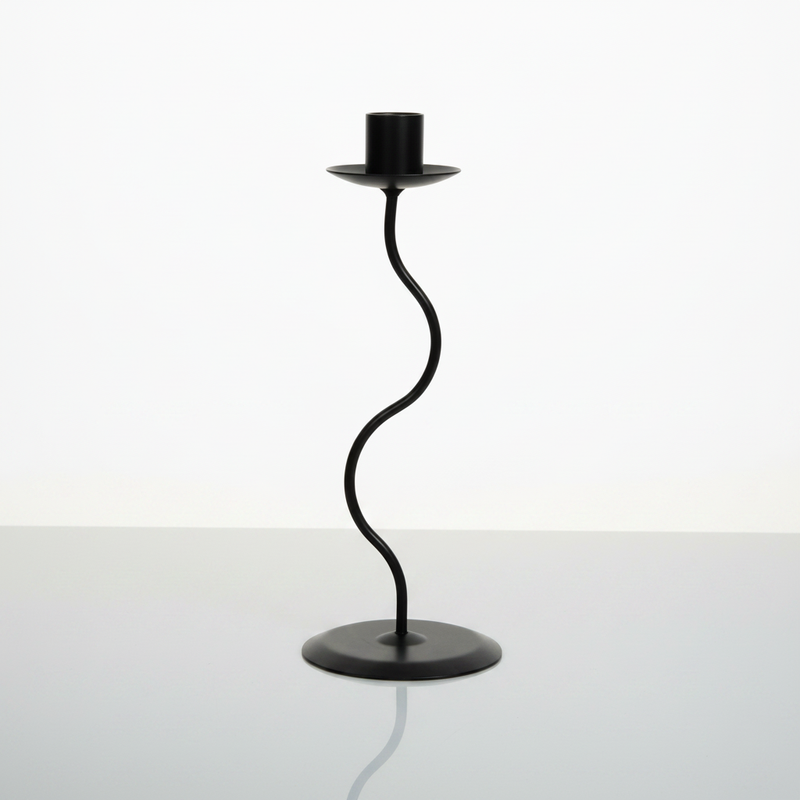 Sculpted Wavy Iron Candle Holder | Lacquered