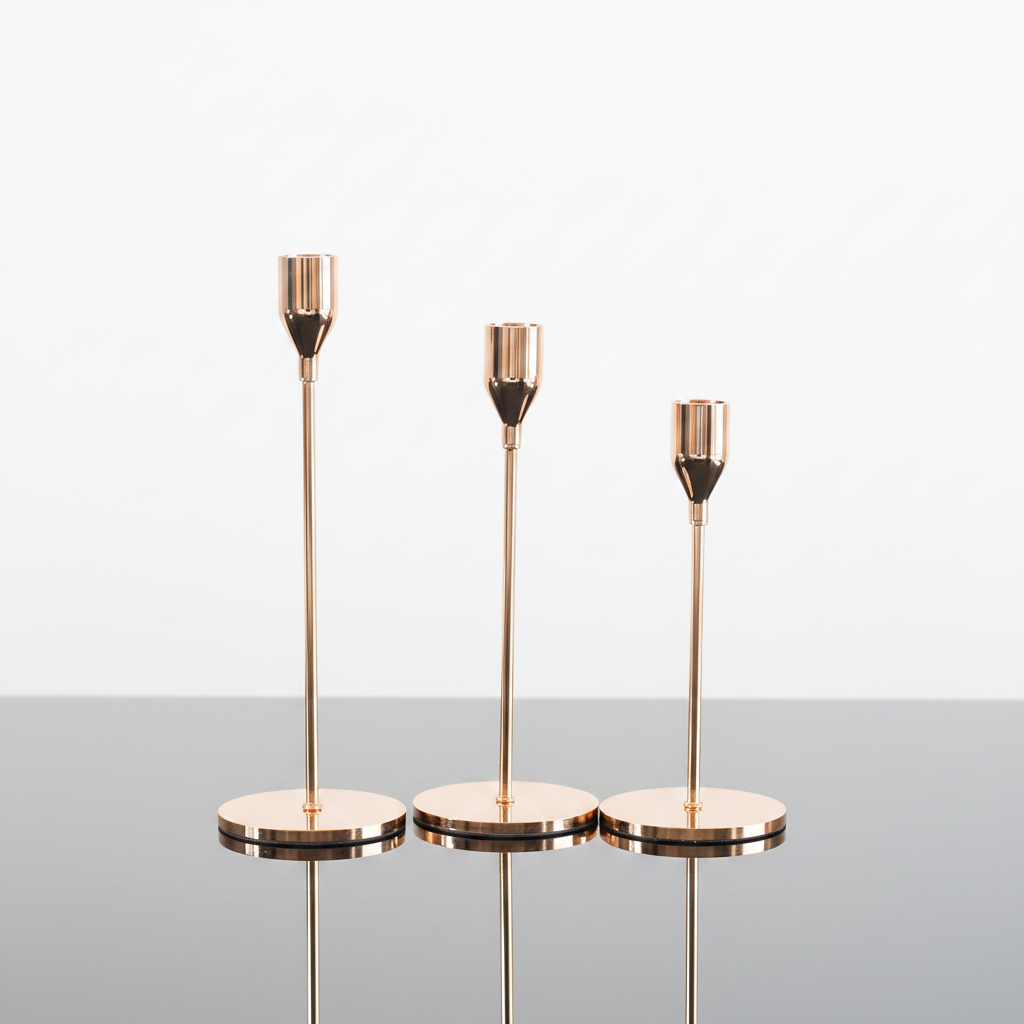 Brushed Metal Taper Candle Holders Set of 3 - Rose Gold