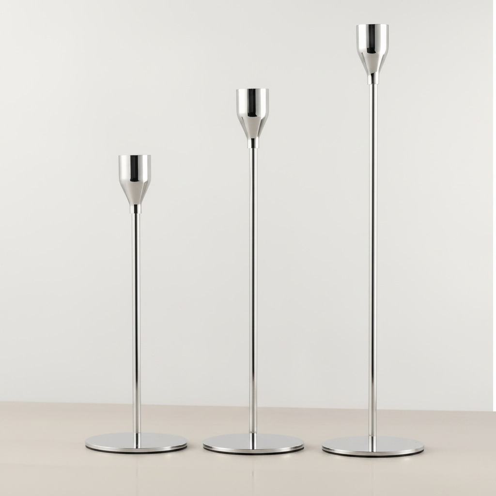 Brushed Metal Taper Candle Holders Set of 3 - Silver
