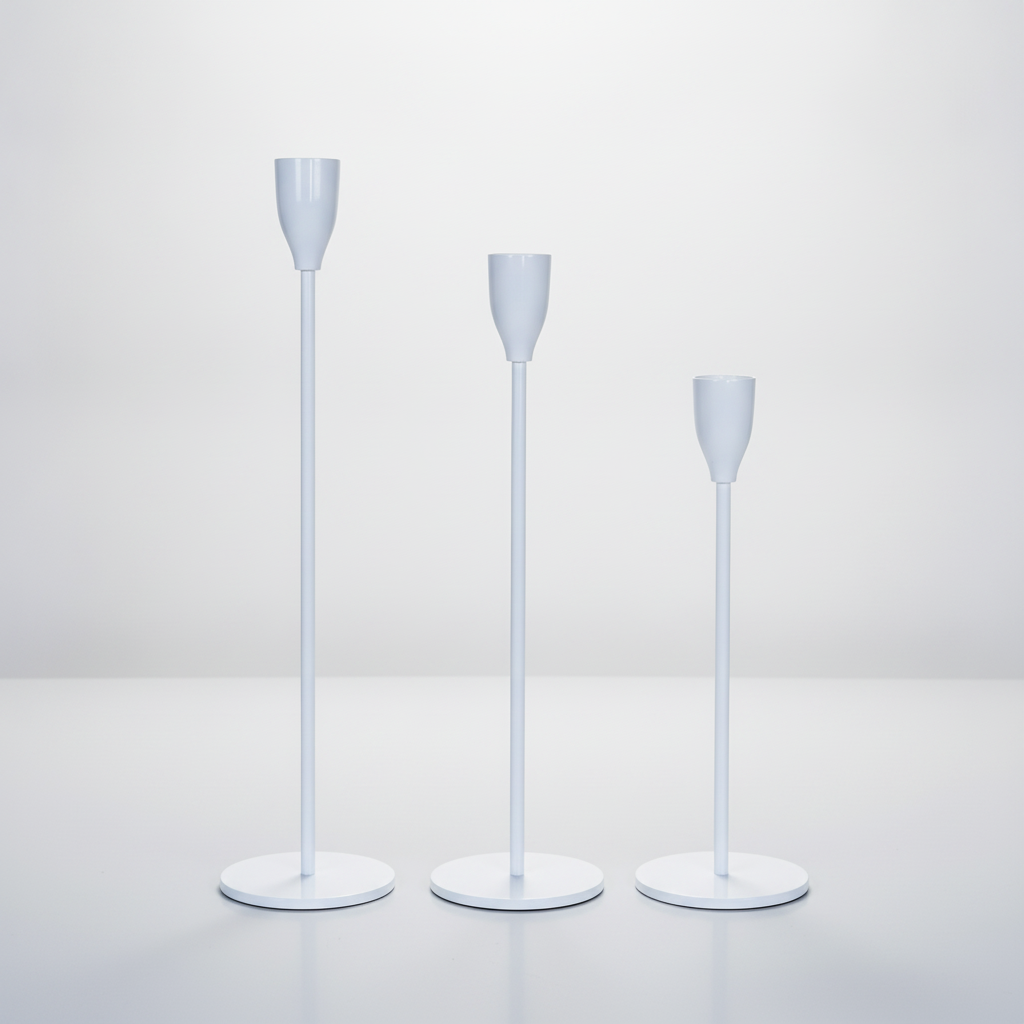 Brushed Metal Taper Candle Holders Set of 3 - White