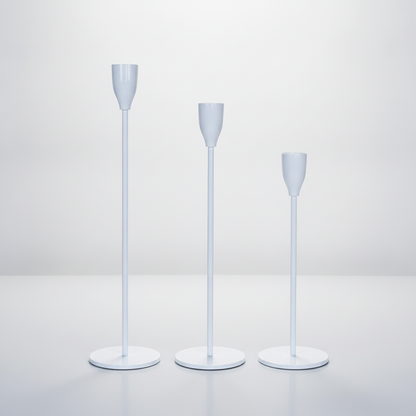 Brushed Metal Taper Candle Holders Set of 3 - White