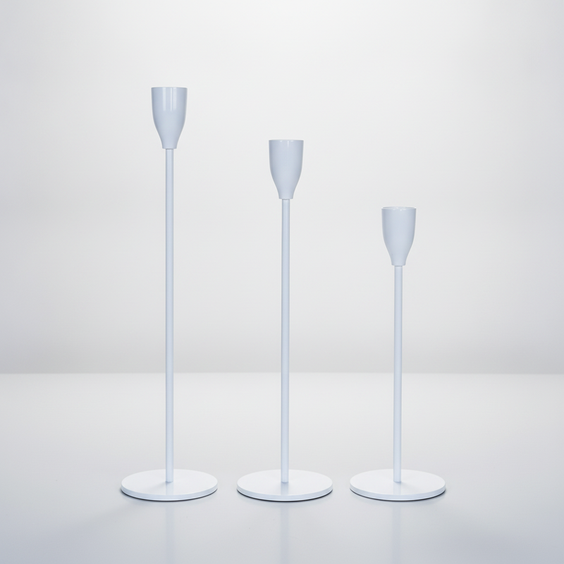 Brushed Metal Taper Candle Holders Set of 3 - White