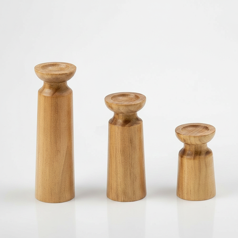 Carved Pine Candle Holders | Set of 3