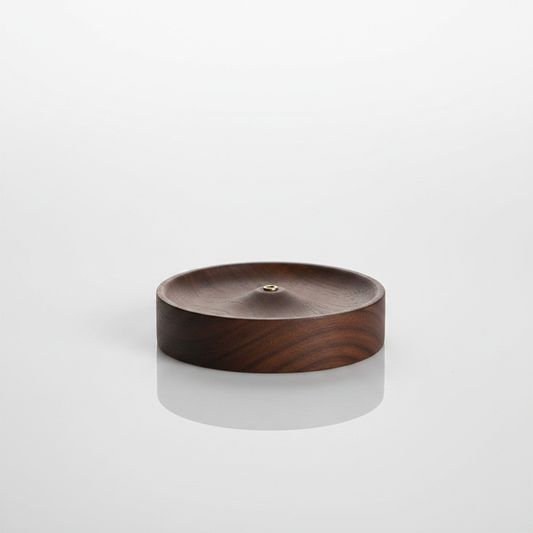 Round Wood Incense Holder with Ash Catcher — studio packshot