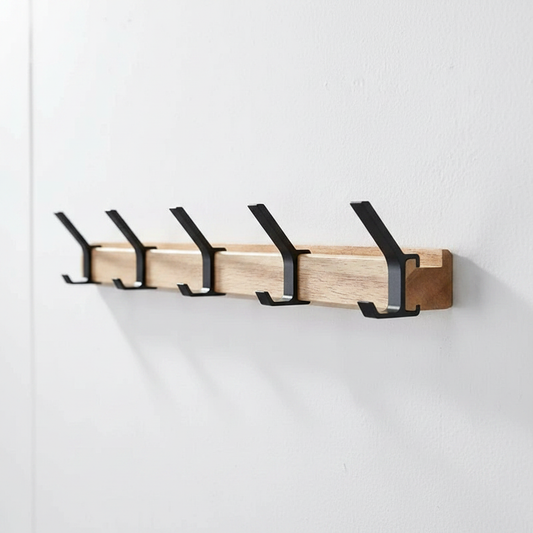 Nordic Wall Coat Rack natural wood with black hooks studio packshot