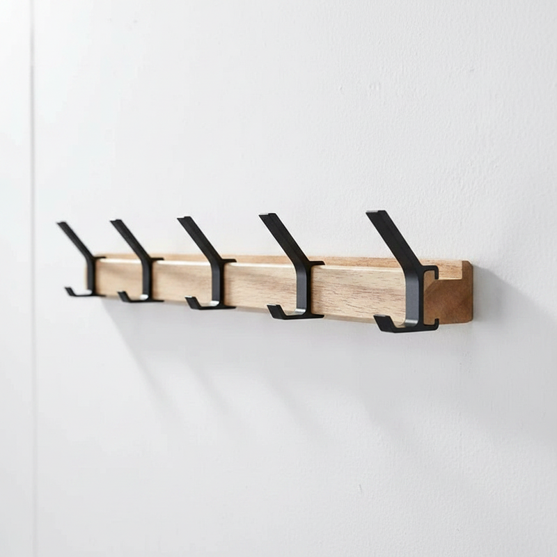 Nordic Wall Coat Rack | Adjustable Hooks, Natural Wood