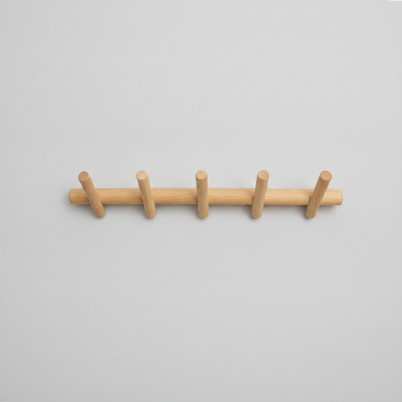 Solid Oak Wall Coat Rack | Scandinavian Pegs, Minimalist Organizer