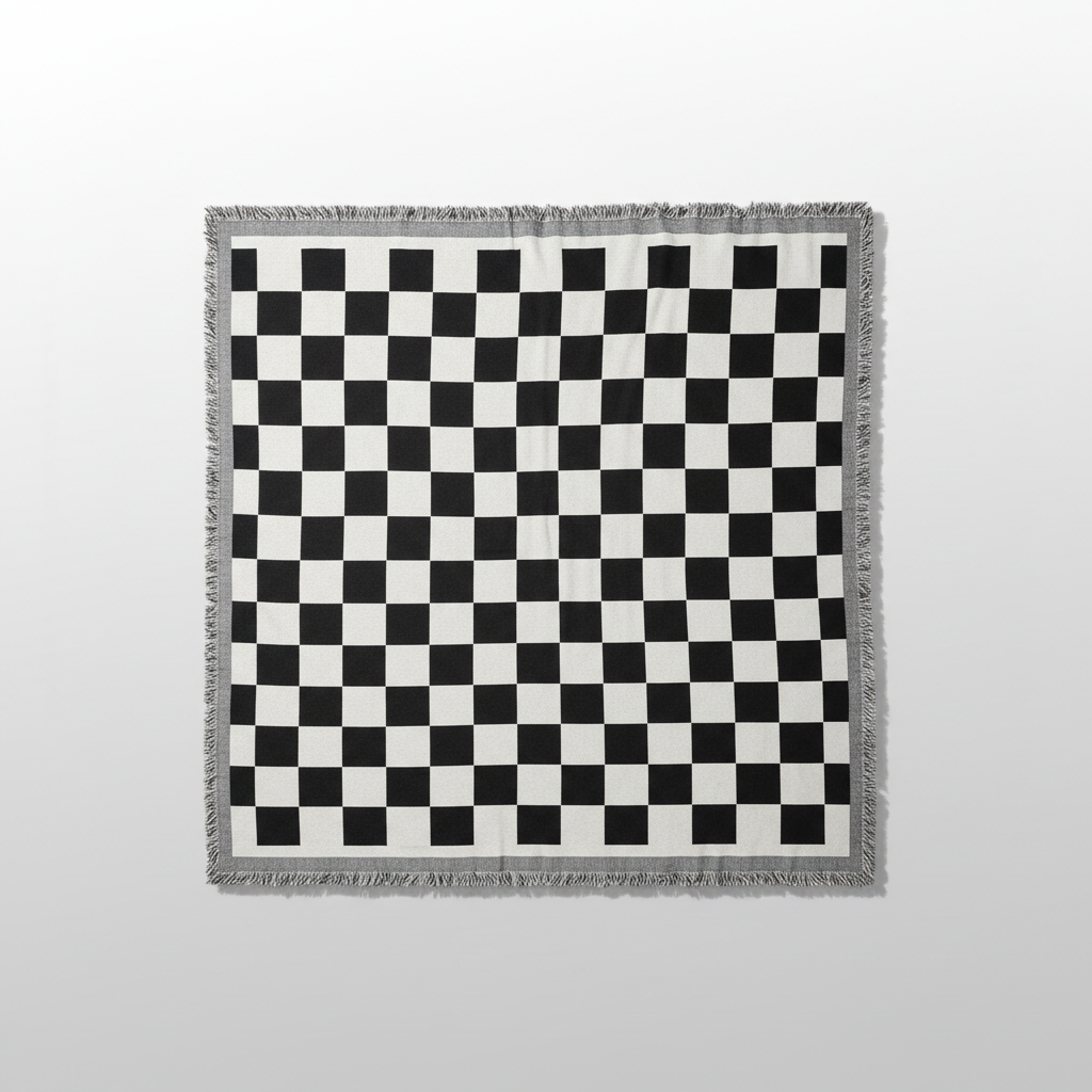 Fringed Picnic Blanket Midnight plaid studio packshot