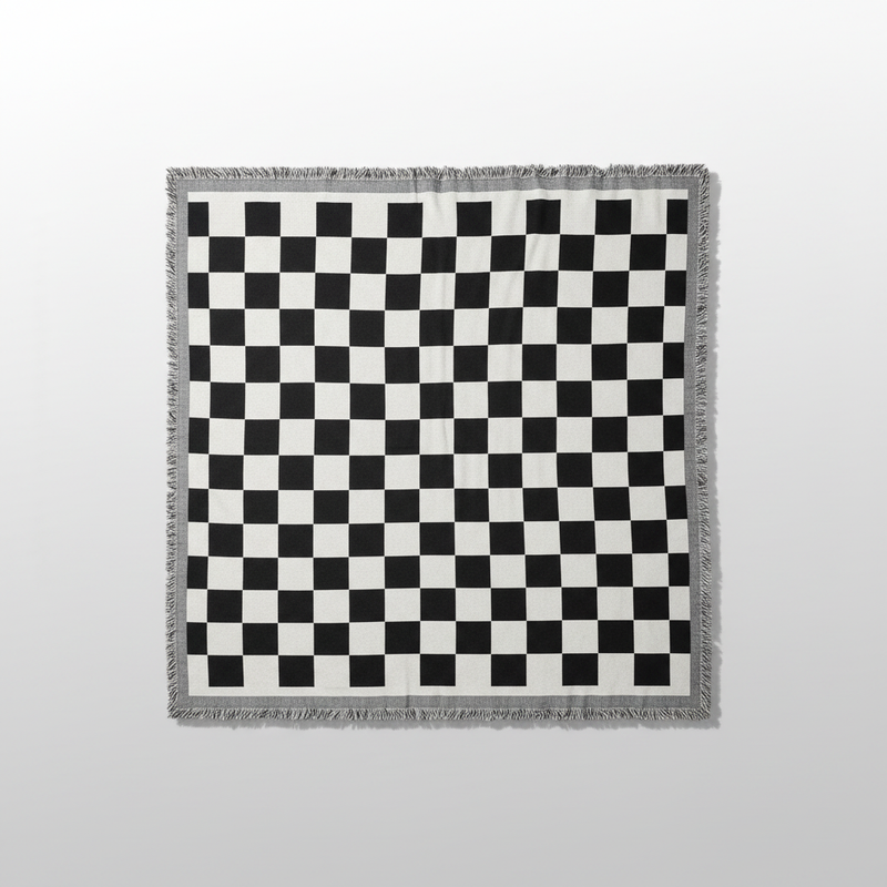 Fringed Picnic Blanket Midnight plaid studio packshot
